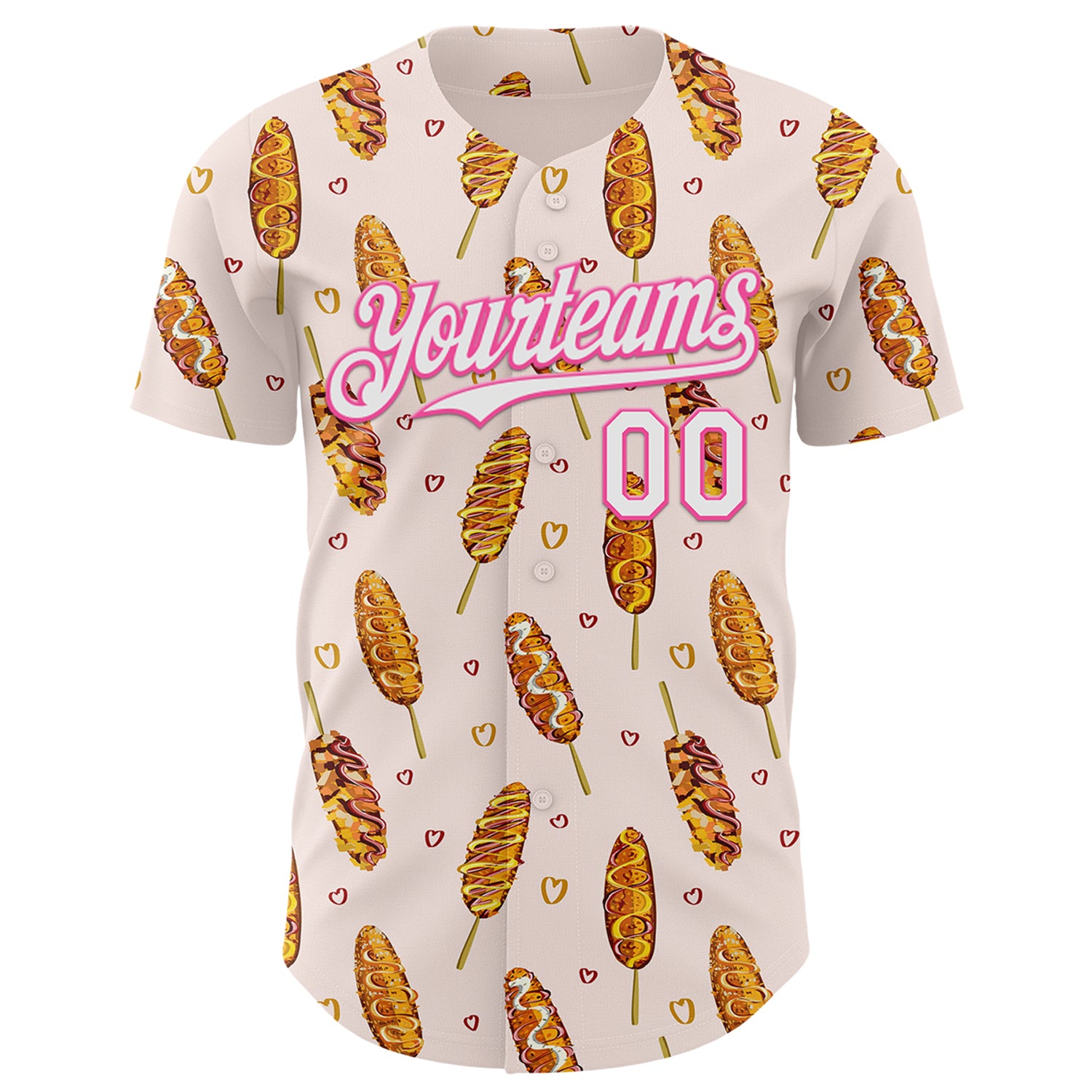 Custom Light Pink White-Pink 3D Pattern Design Foodie Asian Corndog Authentic Baseball Jersey - Image 2
