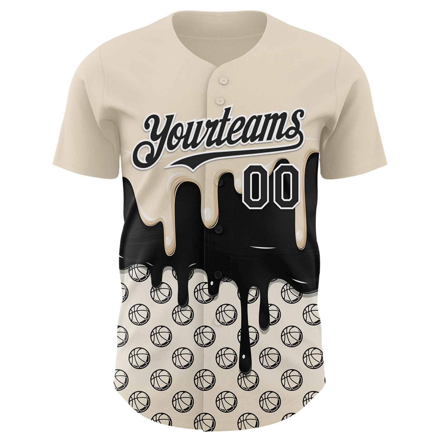 Custom Cream Black-White 3D Pattern Design Foodie Dripping Ice Cream Authentic Baseball Jersey - Image 2