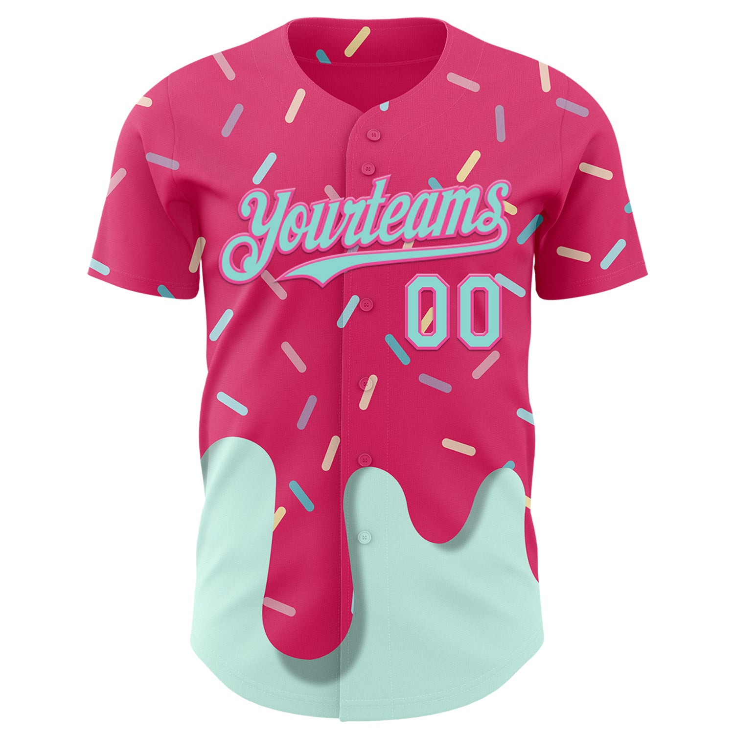 Custom Pink Ice Blue 3D Pattern Design Foodie Dripping Ice Cream Authentic Baseball Jersey - Image 2