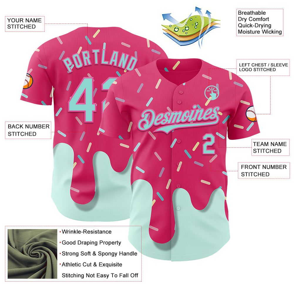 Custom Pink Ice Blue 3D Pattern Design Foodie Dripping Ice Cream Authentic Baseball Jersey - Image 3