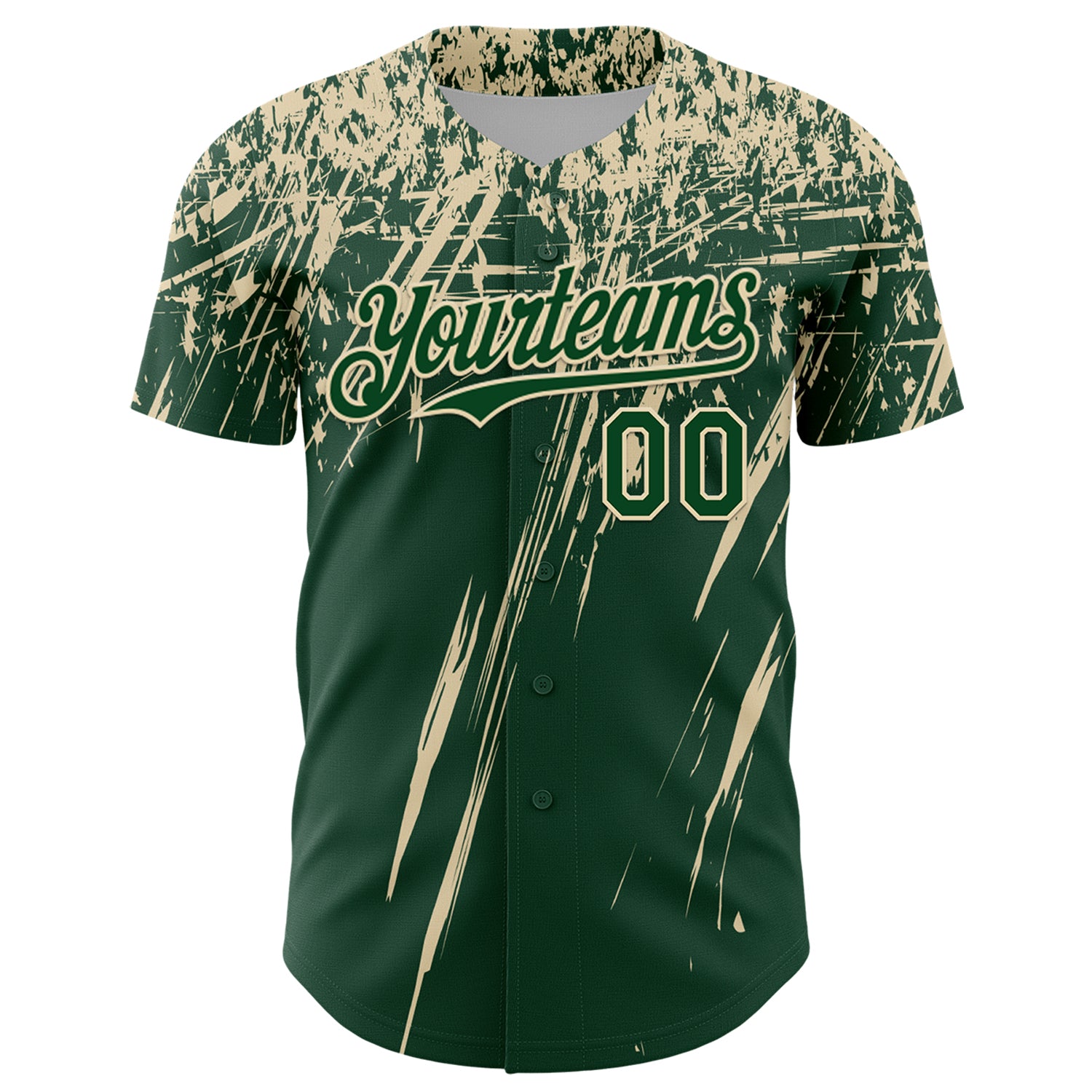 Custom Green Cream Distressed Scratch Brush Stroke Authentic Baseball Jersey - Image 2