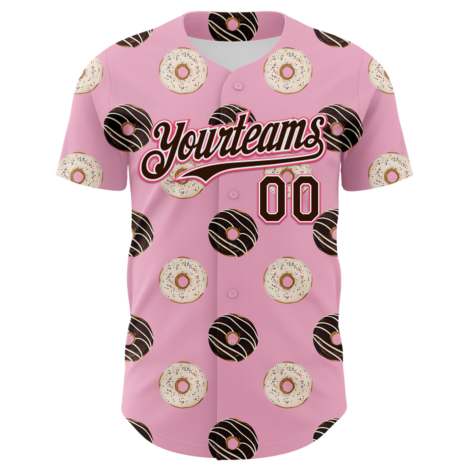Custom Light Pink Brown-Neon Pink 3D Pattern Design Foodie Food Dessert Doughnut Authentic Baseball Jersey - Image 2