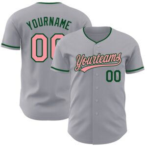 Custom Gray Medium Pink-Green Authentic Baseball Jersey