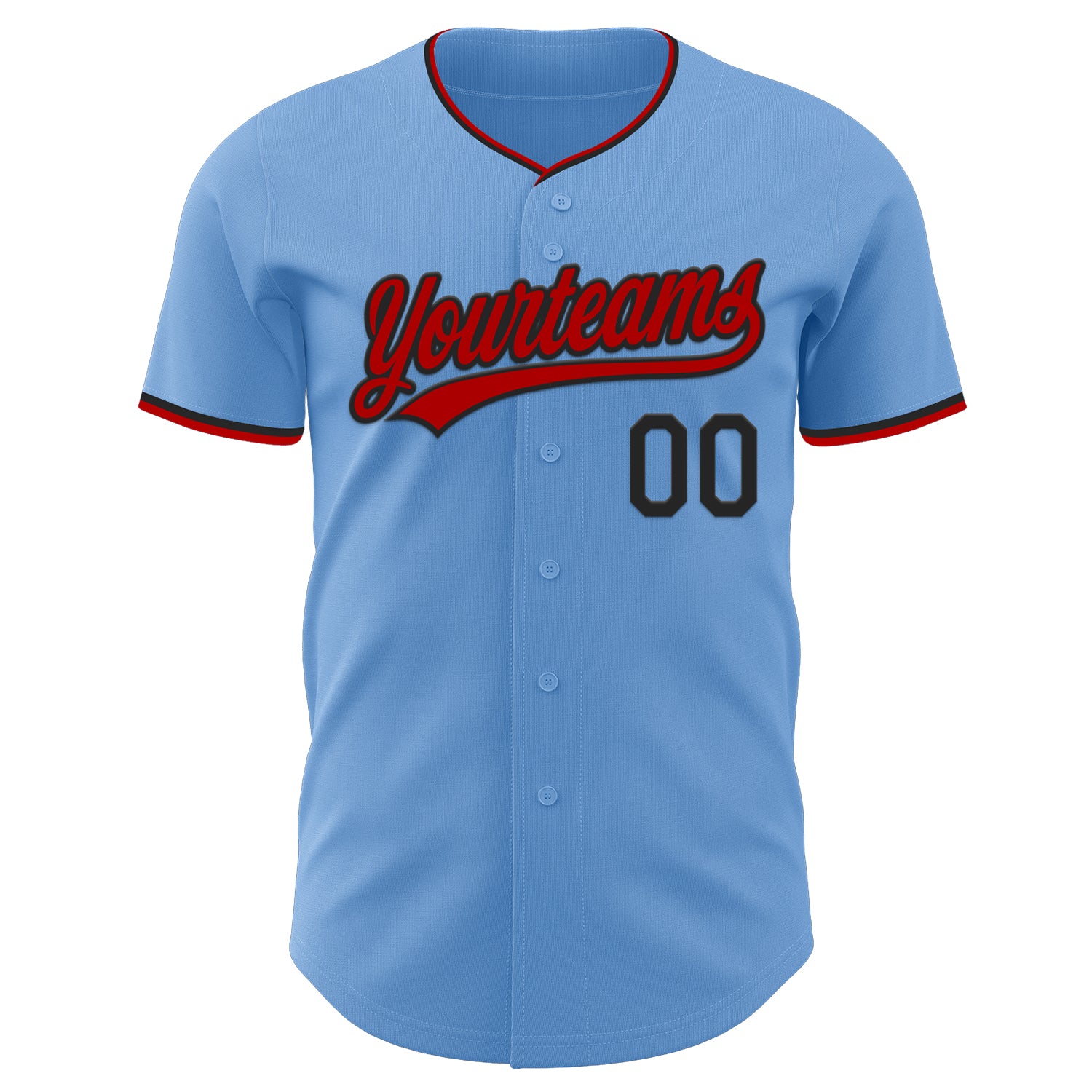 Custom Light Blue Red-Black Authentic Baseball Jersey - Image 2