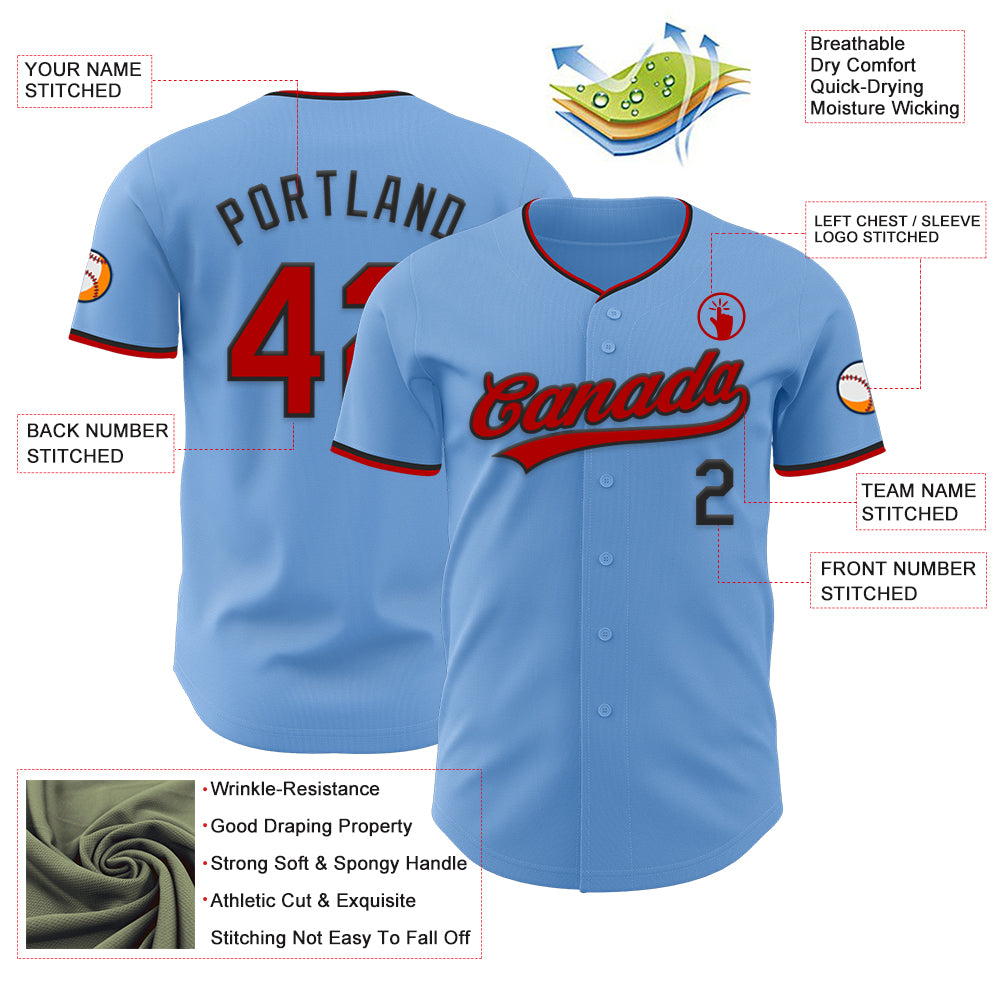Custom Light Blue Red-Black Authentic Baseball Jersey - Image 3
